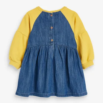 Marka Kaliteli Havlu Pamuklu Denim Jean çocuk giyim Prenses Günlük Elbiseler Kızlar Çocuklar için Bebek Kız Giysileri Elbise Gökkuşağı