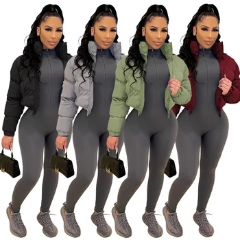 ANJAMANOR Kış Moda Patchwork Kirpi Ceketler Kadınlar için 2021 Zip Up Kırpılmış Sıcak Kabarcık Ceket Kışlık Palto D48-EE44
