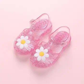 2022 Yaz Yeni Moda Kızlar Sandalet Kore Çiçek Sandalet Kristal Sandalet çocuk sandaletleri Roma Ayakkabı Butik Basit Tarzı