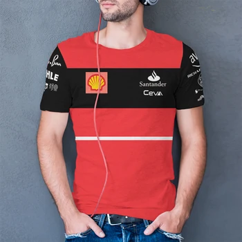 Formula Bir F1 Ferrari Baskısı Tükenmiş Takım WİNNOW Kırmızı erkek kısa kollu tişört Açık Ekstrem sporlar Fan Giysileri