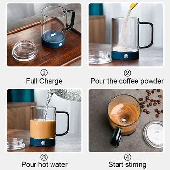 USB Şarj Edilebilir Yüksek Dereceli Elektrikli Döner Fincan Otomatik Karıştırma Manyetik cam kupa Akıllı Karıştırma Süt Kahve Fincanları Ev Hediyeler