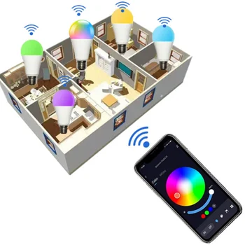 MunLıı LED RGB E27 15W Bluetooth 4.0 Akıllı Ampul Tuya APP Kontrolü DimmableRGB + CW + WW LED Renk Değişimi Lambası Uyumlu IOS / Android