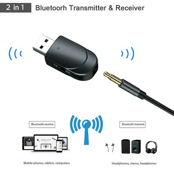 USB Bluetooth 5.0 Adaptörü 3.5 mm AUX Ses Alıcı ve Verici Adaptörü Ücretsiz Sürücü