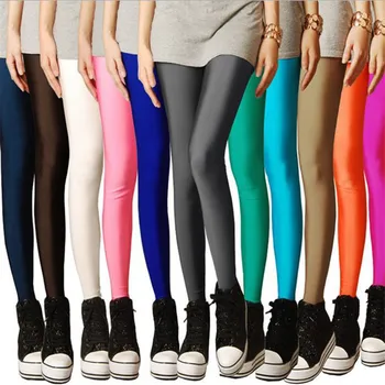 VISNXGI Sıcak Satış Tayt Kadınlar Katı Renk Floresan Parlak Pantolon Spandex Elastik Rahat Egzersiz Renkli Spor Pantolon