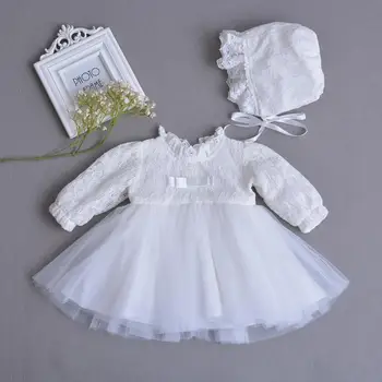 2 Adet Set Uzun Kollu Bebek Kız Elbise Yay Yenidoğan Bebek Kız Prenses Vaftiz Elbise Toddler 1 Yıl Doğum Günü Vaftiz elbise