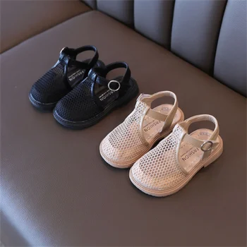 2022 Yeni Yaz Kızlar Sandalet Örgü Nefes Yürümeye Başlayan Çocuk Ayakkabı Kapalı Ayak Moda Bebek Ayakkabıları