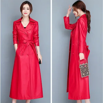 Sonbahar Kış mizaç Moda Yüksek Kaliteli Kadın Deri Ceket Yeni Büyük boy Kürk yaka Uzun Deri Kadın Ceket JK237