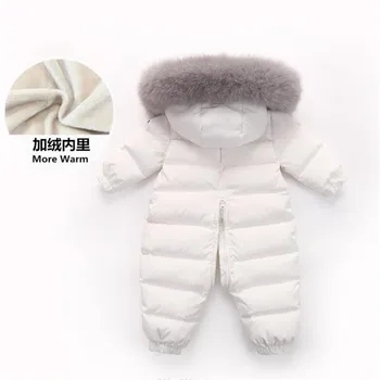 Bebek Snowsuit Kış Rusya Ördek Aşağı Gerçek Kürk Bebek Romper Bebek Erkek Kız Romper Ceket Rüzgar Geçirmez Bebek Parkas Kabanlar Tulum