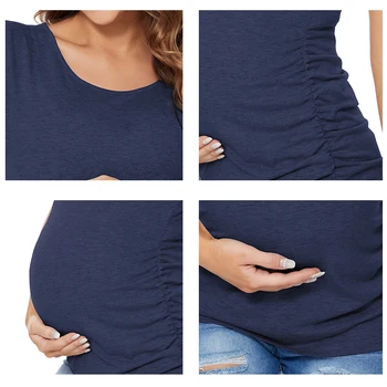 Lıu ve Qu Rahat Bayan hamile tişört Üst Kısa Kollu Yuvarlak Boyun Gebelik Gömlek Yaz Katı Hamile T Shirt konfor Tee