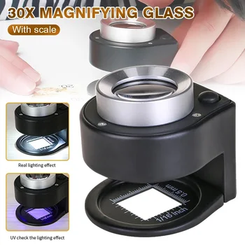 30X Büyüteç İle 6 led ışık Lamba Optik Lens Mini Büyüteç El Sikke Pullar Takı Mini İplik Sayacı Büyüteç