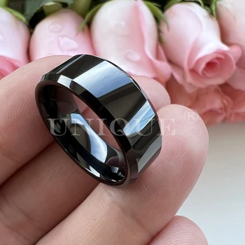 Benzersiz Mücevher 8mm Siyah Tungsten karbür halkalar Erkekler Kadınlar için Düğün Band Cilalı Parlak Konfor Fit