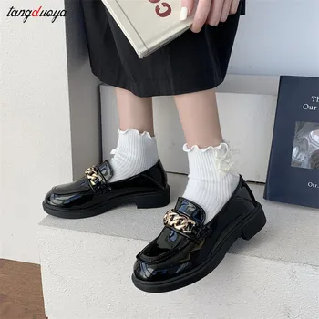 Zincir Loafer'lar mary janes Kadın Ayakkabı Kadın Oxfords üzerinde Kayma Pu deri rahat ayakkabılar Kadın Moda Platformu Retro lolita Ayakkabı