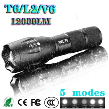 Z45 LED el feneri Ultra Parlak Su Geçirmez mini fener T6/L2 / V6 zumlanabilir 5 Modu 18650 şarj edilebilir pil kamp için taktik