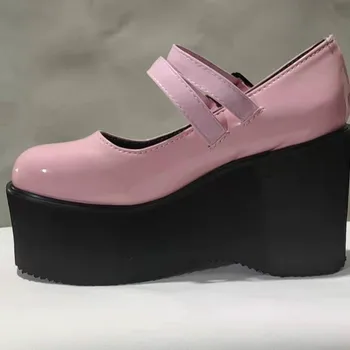 Bayan Platformu Çizmeler Gotik serseri Ayakkabı Lolita Bayanlar Takozlar Kalın Topuklu Sevimli JK Retro Harajuku 35-43 Artı Boyutu Yeni