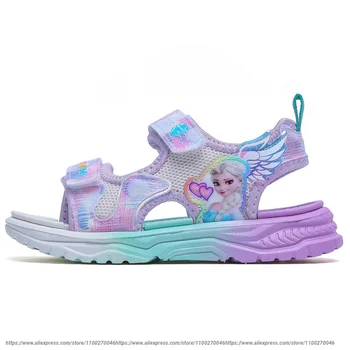 Disney çocuk ayakkabıları Yaz Yeni Elsa Kız Örgü plaj sandaletleri Moda dondurulmuş Prenses yumuşak alt ışık Sandalet boyutu 26-37