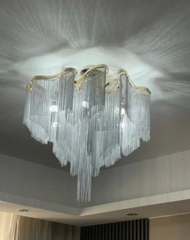 Lüks LED püskül alüminyum avize modern oturma odası tavan aydınlatma otel dekor büyük avize