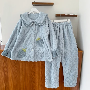 Kış Jakarlı Polar Analık Hemşirelik Pijama Set Moda Gevşek Pijama Takım Elbise Hamile Kadınlar Gebelik Ev Giyim