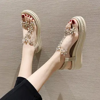 Bayanlar platform sandaletler Beyaz Bej Siyah Kama Yüksek Topuklu Yaz ayakkabı Taklidi Çiçek Ins Moda Tasarımı 2021 Rahat