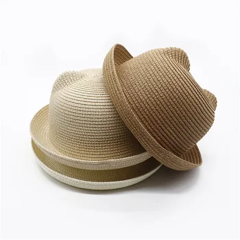 Sevimli Bebek Şapka Kulakları İle Yaz Saman Örgü Bebek Kız Erkek Şapka Çocuklar Snapback beyzbol şapkası Çocuk Plaj güneş şapkası