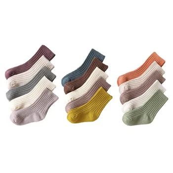5 Pairs Renkli Buzağı Çorap Bebek Erkek Kız Pamuk Kaburga Jakarlı Over-the-buzağı Yenidoğan Çorap 0-8 Yıl Çocuklar Bebek Şeyler