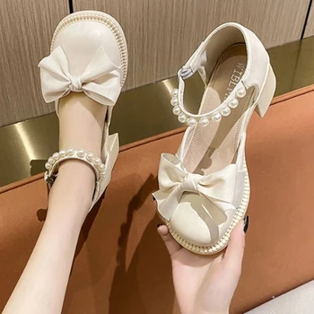 ınci yay mary jane sandalet Kadın Lolita Kalın Mary Janes Yüksek Topuklu Ayakkabı Pompaları Yaz Sandalet Dize Kadın Ayakkabı Zapatos 2022