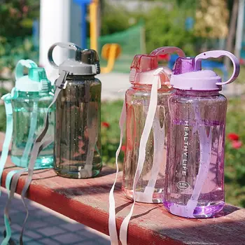 1500ml 2000ml taşınabilir Sızdırmaz Şeffaf saman su şişesi seyahat su ısıtıcısı su sürahileri spor içme bardağı