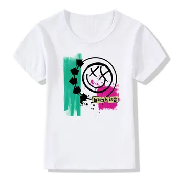T-shirt Erkek / kız Baskı Yanıp Sönen 182 Rock Grubu Gülen Yüz komik tişört Çocuk Moda Gömlek Çocuklar Casual Tops Bebek Giysileri