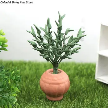 1: 12 Evcilik Minyatür Saksı saksı Yeşil Yapraklı Bitki Delphinium Ağacı Bahçe Modeli Dekor Oyuncak Oturma Sahne Dekor