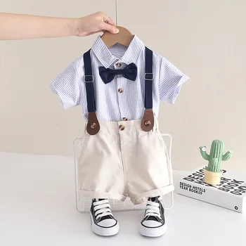 Erkek Yaz Takım Elbise Erkek Bebek Pamuklu Gömlek Kısa Kollu Şort 2 Parça Set çocuk giyim 1-5 Yıl