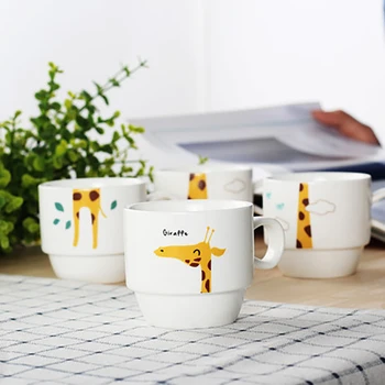 4 adet Çift Ebeveyn-çocuk Seramik Hayvan Zürafa fil desen El Boyalı Fincan Seti Drinkware Çay Süt Kahve bardak tutucu