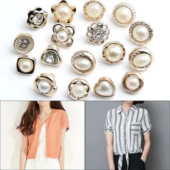 Rhinestone Beyaz Renk İnci Shank Düğmeler Plastik Geri 9/10/11 / 12mm Çap Dikiş Düğmeleri Giyim Elbise DIY Dekorasyon