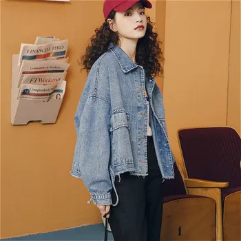 Temel Ceketler Kadın Denim Katı Büyük Cepler Casual BF Baggy Streetwear Kore Tarzı Kadın Dış Giyim Tüm Maç Modern Moda Şık