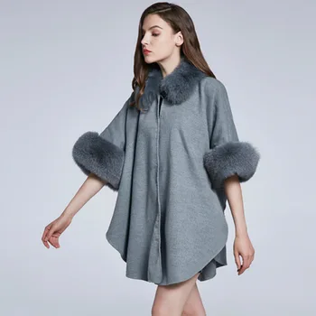 2022 Orta Uzunlukta Katı Kaşmir Ceket Kürk Demonte Kürk Yaka Kış Tilki Yün Ceket Toka Tasarım Moda Üst kadınlar İçin