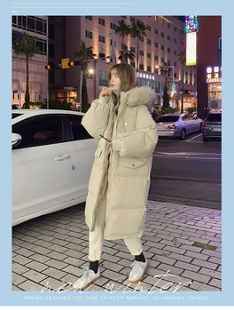 Kış Kadın Yeni Stil Gevşek ve Kalın iç astarlı ceket Büyük Kürk Yaka kapitone ceket Gelgit Ceket kadın Zarif