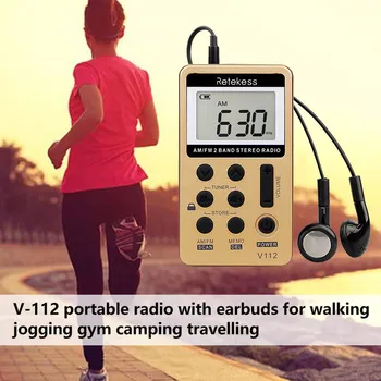 RETEKESS V112 Mini el radyosu Taşınabilir FM AM 2 Bant Dijital Cep Radyo Alıcısı Kulaklık Hoparlör Walkman Yürüyüş