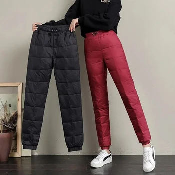 Kış sıcak Pamuk Aşağı düz pantolon Kadınlar Katı Renkler Artı Boyutu 4XL Anne Pantolon Rahat Kalınlaşma Sweatpants Büyük Boy Pantolon