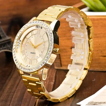 Toptan Lüks Marka quartz saat kadın erkek Moda kol saati Paslanmaz Çelik Kayış Hediyeler Gümüş Gül Altın Rengi