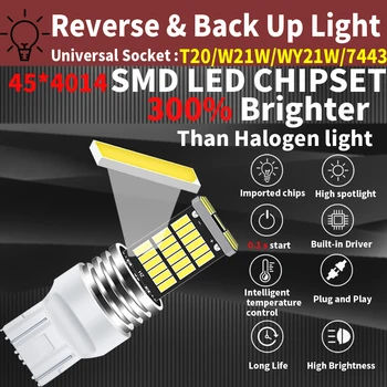 2 Adet T20 LED ampuller 7443 W21 / 5 W süper parlak LED 4014 45SMD yedekleme geri ışık Araba sinyal lambası 6000 K DC12V DRL beyaz