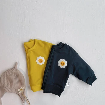 Toddler Bebek Kız Kazak Ceket Bahar Sonbahar Çiçek Nakış Fermuar Hırka Bebek Pamuk Katı Çocuk Boys Giyim
