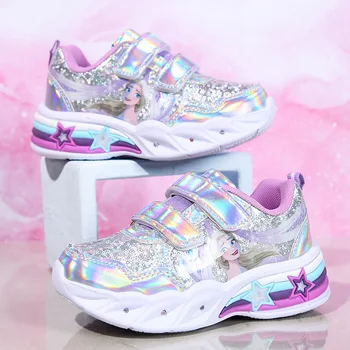 Disney İlkbahar ve Sonbahar Yeni çocuk ayakkabıları Kız Moda rahat ayakkabılar Flaş led ışıklı ayakkabı Kızlar Sneakers