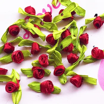 200 Adet / paket Şarap rengi Aplikler Scrapbooking DIY Saten Kurdele Güller Çiçek Dikiş El Yapımı Küçük Düğün Parti Zanaat Dekor