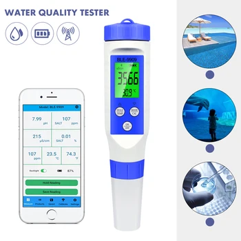 Bluetooth 5 in 1 PH ölçer PH/EC/TDS/Tuzluluk/sıcaklık Akıllı Çevrimiçi Monitör APP Kontrolü Akvaryumlar için Havuz Dijital Su Sayacı Aracı
