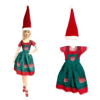 NK Resmi 2 Adet Noel mutfak elbise kırmızı Noel şapka + kırmızı ve yeşil elbise barbie bebek 1/6 Kız Oyuncak Hediye Aksesuarları