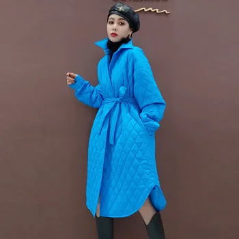 Kadın kış Ceket Katı yastıklı Parka Moda Sıcak Dış Giyim Sonbahar kapitone ceket büyük boy şık kemer standı yaka INKEO 1O020
