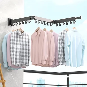 Geri çekilebilir Elbise Kurutma Rafı Duvara Monte Space Saver Katlanabilir Giysi Kuru Rafları Askı Çamaşır Balkon Yatak Odası Organizatör