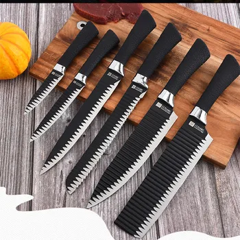 Paslanmaz Çelik Kabartmalı Mutfak Bıçağı Seti Ekmek Bıçağı Et Cleaver Meyve Bıçağı Küçük Mutfak Bıçağı