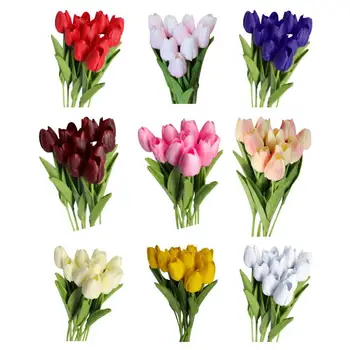 10 Adet Sahte Lale MulticolorArtificial Çiçek Gerçek Dokunmatik Yapay Buket Düğün Dekorasyon Çiçekler Ev Dekor Yüksek Kalite