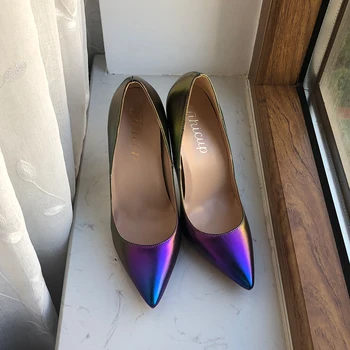 Tikicup Lazer Degrade Mat Kadın Sivri Burun Yüksek Topuk Ayakkabı Moda Tasarımcısı Seksi Kayma Stiletto Pompaları Parti Düğün için