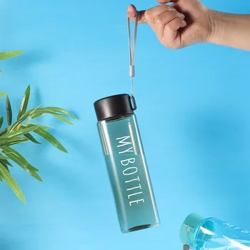 Su Şişesi Şeffaf Kare Plastik İçecek Bardağı Açık Soğuk Suyu Süt Spor Şişe Taşınabilir Halat Sızdırmaz Su Şişesi