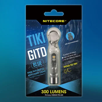 Nitecore TIKI GITD MAVİ TIKILE 3 Renk şarjlı LED ışık Keylight P8 300LM Dahili Pil Paketi Mini Cep El Feneri